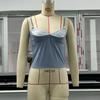 Top de encaje con bloques de colores de verano estilo europeo y americano, camiseta sin mangas hueca, top corto ajustado y sexy para mujer SU3291