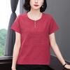 Camiseta de Verano de Algodón y Lino de Manga Corta para Madre de Mediana Edad y Anciana para Mujer 2025 Nueva Casual Estilo Chino Retro Estilo Occidental Top para Mujer