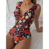 Amazon 2026 Nuevo Traje de Baño Enterizo Estampado Europeo y Americano para Mujer que Oculta el Vientre Adelgazante Bikini Playa Fuente Termal Traje de Baño
