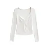 Top base de manga larga con cuello en V retorcido, de estilo europeo y americano moderno, puro y sexy, para mujer, camiseta de manga larga ajustada y adelgazante.