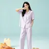 Pijama de Verano, Manga Corta y Pantalón Largo, Sensación Fresca, Delgado, Conjunto Casual para Estar en Casa, Pijama de Casa para Mujer que se Puede Usar Afuera