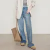 Jeans Vintage Azules de Pierna Recta Elásticos en Cuatro Direcciones Fáciles de Usar para Mujer, Nuevo Estilo Primavera y Otoño 2026, Pantalones Sueltos Estrechos de Pierna Ancha