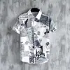 Traje de playa camisa hombres japonés retro moderno top talla extra talla extra manga corta pantalones cortos delgados florales camisa ropa de hombre