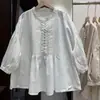 Ropa de Verano 2026 Estilo Japonés Fresca y Juvenil Blusa Casual Artística Holgada con Pliegues de Manga Media para Mujer