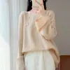 Suéter de Tricô Feminino Novo Outono-Inverno 100% Lã com Gola Redonda, Manga Longa com Padrão Torcido, Bordado, Caimento Solto, Top Estilo Chinês