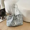2026 Nova Moda Casual Bolsa Grande de Lona Bolsa de Ombro Xadrez Bolsa Jeans Versátil Bolsa de Ombro Único Transversal para Mulheres