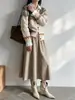Saia Midi Feminina Elástica de Cintura Alta Outono Inverno Meia-Saia Roupas Femininas Bainha Larga Couro Proteico Saia de Couro Evasê Meia-Saia Saia Longa Feminina