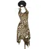 Vestido Retrô Europeu e Americano Estilo Y2K Spice Girl Estampa de Leopardo Feminino Alça no Pescoço Costas Abertas Design Irregular Vestido Slip