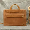 Bolsa Transfronteiriça de Couro Genuíno Crazy Horse Masculina para Laptop de 14 polegadas Bolsa de Mão de Alta Qualidade Bolsa para Laptop Masculina Pasta