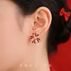 ¡Preciosos~! Pendientes de botón de Zirconia Glaseada de Lujo en Color Rojo Vino, Diseño de Fuegos Artificiales, Pendientes de Año Nuevo Modernos y Festivos