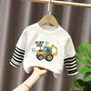 Camiseta Manga Longa Falsa Duas Peças para Meninos Algodão Puro Bonita Estilo Coreano Infantil Solta Novidades 2026 Crianças de Tamanho Médio a Grande Outono Top