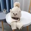 Novo Conjunto de Chapéu e Cachecol Infantil, Conjunto de Duas Peças, Chapéu de Tricô para Meninos com Forro de Fleece, Espessado, Chapéu de Inverno Cartoon para Bebês Meninas