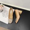 Zapatos de Mujer para Aumentar la Altura Interior Hebilla Cuadrada de Pedrería Charol Pisos de Tacón Grueso Estilo Nuevo Primavera 2025 Tacones Altos de Gama Cómodos