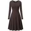 Aliexpress Amazon Ebay Mais Vendido Vestido Feminino de Cor Sólida com Gola Redonda e Manga Longa Solto Estilo Férias Saia