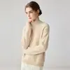 Suéter de cachemira para mujer con cuello semi-alto, estilo de lujo ligero, manga larga, jacquard tejido finamente, corte holgado, versátil, top base de punto agradable para la piel