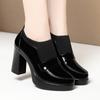 Zapatos de piel brillante de una sola capa sin cordones para primavera y otoño con elasticidades, combinables con todo, ligeros, transpirables, de boca profunda y tacón alto, zapatos de piel para mujer