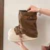 Botas de suela gruesa, que aumentan la altura, con hebilla y cinturón para mujer, nueva colección otoño 2026, botas plisadas de media pantorrilla, súper modernas, botines ajustados