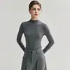 Camiseta Base de Punto Ajustada de Cuello Alto Medio Color Marrón Melard para Mujer, Suéter Cálido de Capa Interior para Otoño e Invierno, Top Ajustado de Cuello Medio