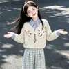 Conjunto de Otoño para Niña 2026 Nuevo Estilo Niña Grande Falso Dos Piezas Top de Manga Larga Conjunto Estilo Coreano para Niños Ropa de Otoño Pantalones de Cuadros