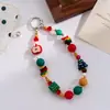 Corrente de celular com miçangas em formato de coração e estrela em blocos de cores vermelho e verde para outono e inverno de Natal, bolsa para câmera CCD, pingente personalizado