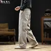 Pantalones casuales de trabajo tipo patchwork minimalista para hombre, nueva colección otoño/invierno 2026, pantalones largos de pierna recta holgados lavados 100% algodón, talla grande