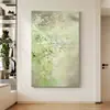 Pintura a Óleo Pintada à Mão com Textura Floral Abstrata, Estilo Madeira Natural, Pintura Decorativa Fresca e Simples, Arte Curativa Verde para Sala de Estar e Hall de Entrada