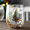 Taza de agua de vidrio de borosilicato con forma de huevo, de doble capa aislada, taza para café, jugo, taza de bebida creativa con lentejuelas fluidas, árbol de Navidad