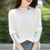 Suéter de lana peinada de cuello semi alto para mujer, otoño e invierno 2024, nuevo diseño, sensación, camisa básica, suéter holgado