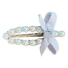 Clip de pato de perla azul claro dulce y etéreo con lazo, pasador de horquilla con diamantes de imitación, clip para flequillo, clip lateral, accesorio para el cabello