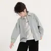 Chaqueta tipo camisa para niños 2026 primavera y otoño nuevo estilo, camisa para niños unisex, algodón puro, color liso de moda, top casual para niños mayores