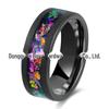 Novo Anel Elétrico de Aço Tungstênio Preto Jateado com Areia 8mm Incrustado com Cascalho Colorido Anel Anel de Casal Joias para Homens e Mulheres