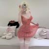 Lencería Sexy, Pijamas Sexys, Falda de Tirantes Color Melocotón Puro, Pijamas para Pecho Pequeño, Uniforme Sexy, Escote de Corazón Dulce