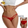 Ropa interior roja para mujer Ropa interior sexy y encantadora para mujer Festive Year de Vida Cintura baja de encaje Malla roja Tangas transparentes