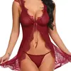 Encaje de pestañas Abertura frontal Tirantes de encaje Cuello en V Sexy Bata Cruzado Ebay Amazon Conjunto de lencería