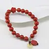 Pulseira Ano do Zodíaco Vermelho Cinábrio, Pulseira de Estilo Étnico Auspiciosa e Atratora de Riqueza, Pulseira de Amizade Vermelha com Contas de Areia Vermelha Feita à Mão