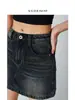 Mismo Estilo que las Marcas GrandesFalda de Mezclilla A-Line Color Gris Grafito Fresca y Elegante para Mujer, Falda Bodycon de Cintura Alta, Nuevo Artículo de Verano