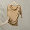 [Processamento e Personalização] Camiseta de Seda de Amora de Manga Curta para Mulheres, Slim, Confortável e Respirável, Top Popular, Camiseta de Seda Plissada