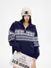 Suéter Fair Isle Americano com Meio Zíper Malha Vermelha para Homens e Mulheres no Outono e Inverno Tendência de Jaqueta de Tricô Nova de Alta Qualidade