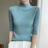 Camiseta Interior de Manga Media con Cuello Medio para Mujer, Tejido de Punto Ajustado, Tejido de Punto de Tres Cuartos para Mujer, Nuevo Top de Lana para Primavera y Otoño