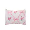 Bolsa de Maquillaje Acolchada Floral Estilo Pastoral con Relleno de Algodón, Borde de Encaje, Monedero, para Labiales y Artículos Varios, Bolso de Mano de Tela para Mujer