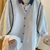 Camisa de Manga Corta a Rayas para Mujer, Nuevo Estilo Verano 2026, Holgada Casual Versátil Elegante Delgada Top de Manga Abullonada de Cinco Puntos