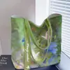 Bolsa de Tela para Compras con Pintura al Óleo de Mariposa y Flor para Mujer, Gran Capacidad, Diseño Floral Verde Fresco con Mariposas, Bolso de Hombro para Estudiantes