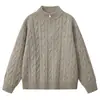 Nuevo suéter casual de moda para hombre, estilo lujo ligero old money, con media cremallera, cuello alto decorativo y manga larga