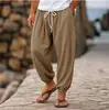Pantalones Anchos de Algodón y Lino para Hombre Estilo Otoño Pantalones de Chándal de Verano Cintura Elástica Rectos de Cintura Alta Color Sólido Cómodos y Transpirables