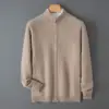 Cárdigan 100% Lana Pura para Hombre, Otoño/Invierno, Cuello Semi Alto, Cremallera, Holgado Casual, Chaqueta de Punto Engrosada