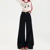 Calça Jeans Bootcut Wide-Leg Preta para Mulheres Outono e Inverno 2025 Nova Cintura Alta Solta Não Justa na Perna Comprimento Total Flare