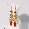 Nuevos Pendientes Versátiles de Estilo Chino Tendencia Nacional Lujo Ligero Estilo Antiguo Perla Cheongsam Pendientes con Borla de Loto Originales para Boda Ganchos para Orejas para Mujer