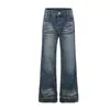 Pantalones Largos de Mezclilla Rectos Adelgazantes Ligeramente Acampanados con Remaches Lavado Cruzado Estilo Streetwear Americano Nuevo Oso Mágico