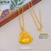 Collar Colgante Buda Maitreya con Diamantes, Mismo Estilo que en Joyerías, Incrustación de Oro Arena Antigua, Colgante Buda Panzón Grande para Mujeres, Cadena para Clavícula