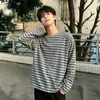 Camiseta Listrada Masculina Manga Longa Estilo Preguiçoso Outono/Inverno Gola Redonda Camada Base Retrô Versátil para o Trabalho Pulôver Tendência